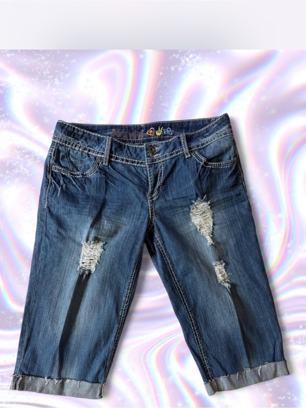 Mudd Dark Blue Distressed Cropped Jeans